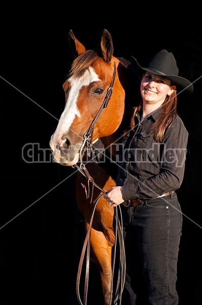 Portrait of a young woman and her American Paint Horse mare