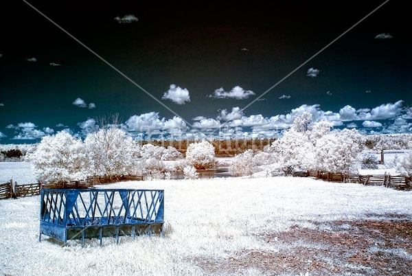 Infrared photo of a farm scene