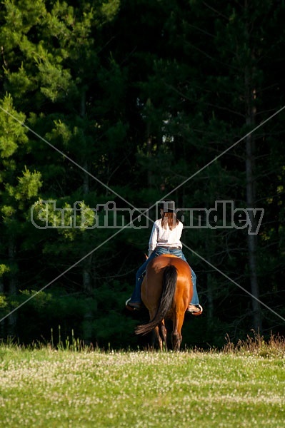 Young woman trail riding in Ontario Canada