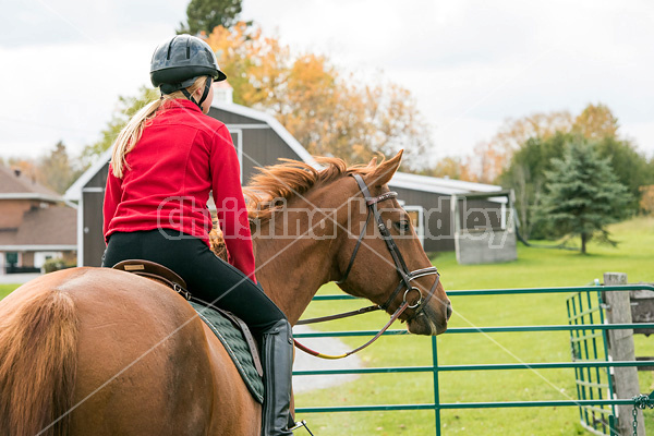 Portrait of young girl horseback riding