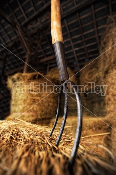 Pitchfork in hay Bale