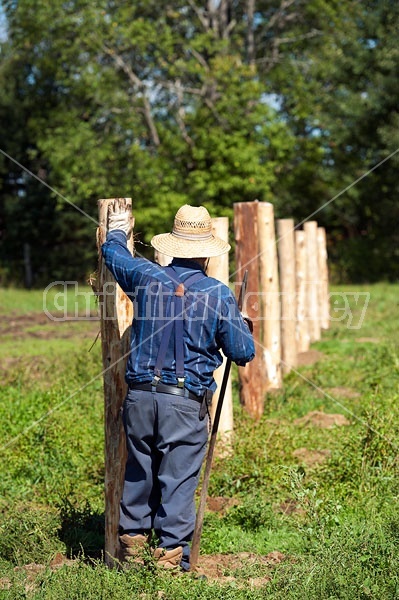 Farmer building new fence