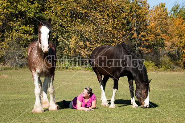 Portrait of a woman and her two horses