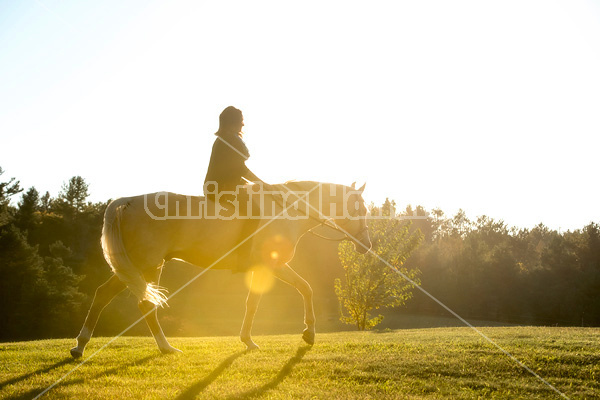 Woman riding a palomino horse