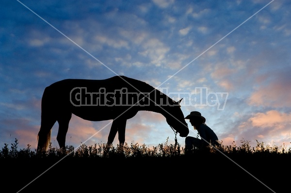 Silhouette of girl and horse