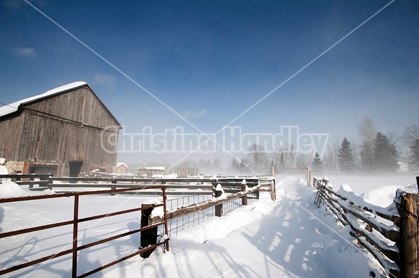 Blowing snow around farm yard