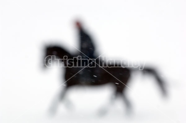 Woman horseback riding in the winter