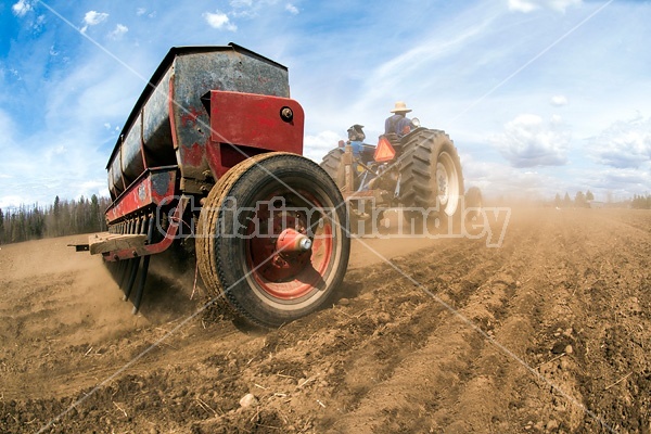 Farmer seeding oats in the springtime