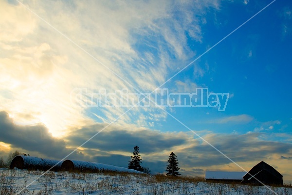 Sunset over farm