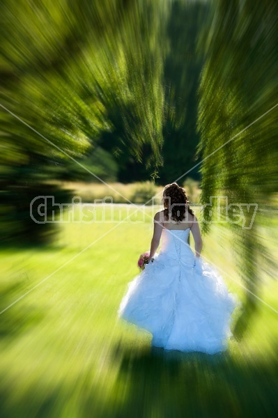 Woman in wedding dress.