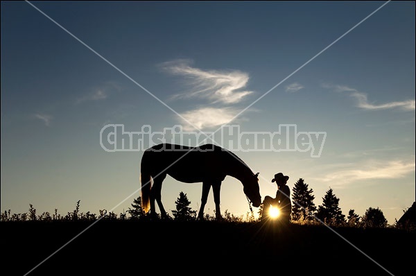 Silhouette of girl and horse