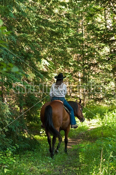 Young woman trail riding in Ontario Canada