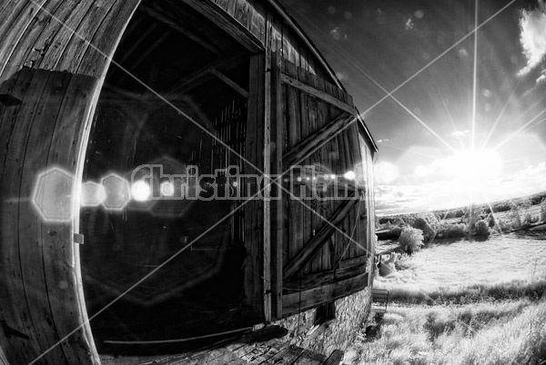 Old barn photographed with fisheye lens