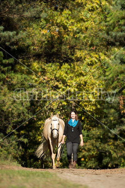 Woman with a palomino horse