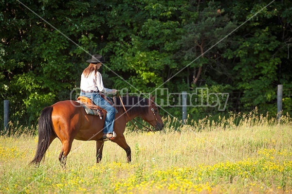 Young woman trail riding in Ontario Canada