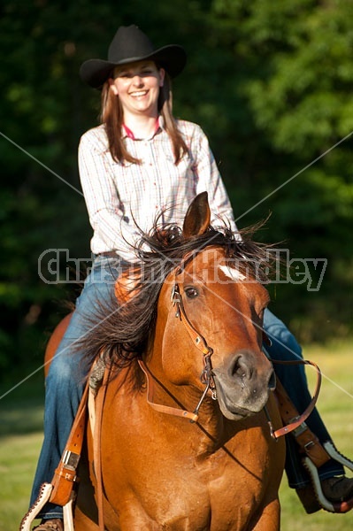 Young woman trail riding in Ontario Canada