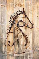 Hand crafted metal horse head made out of recycled and repurposed farm tools and machinery parts then welded together