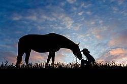 Silhouette of girl and horse
